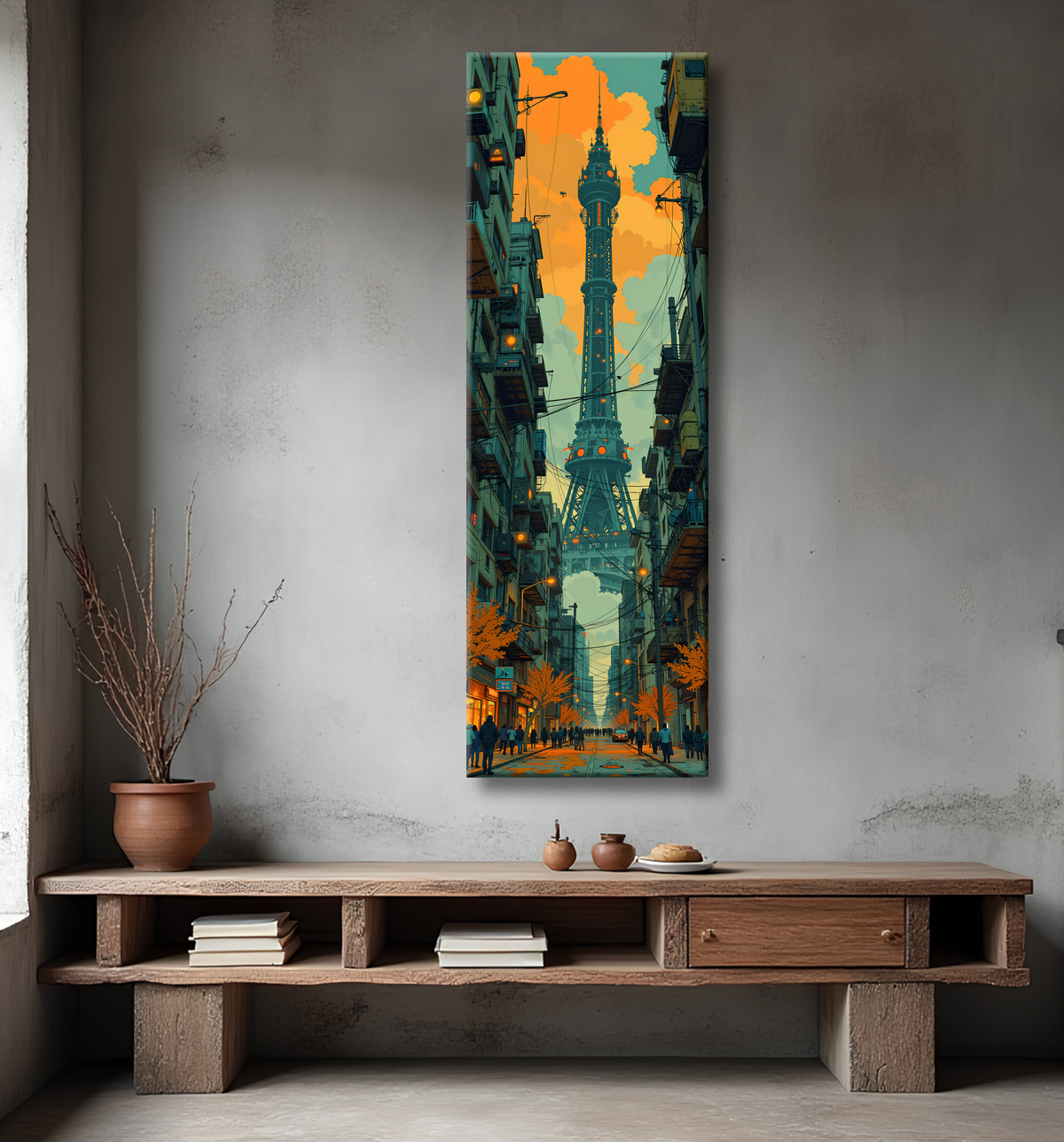 Tableau de Paris SF futuriste avec decor