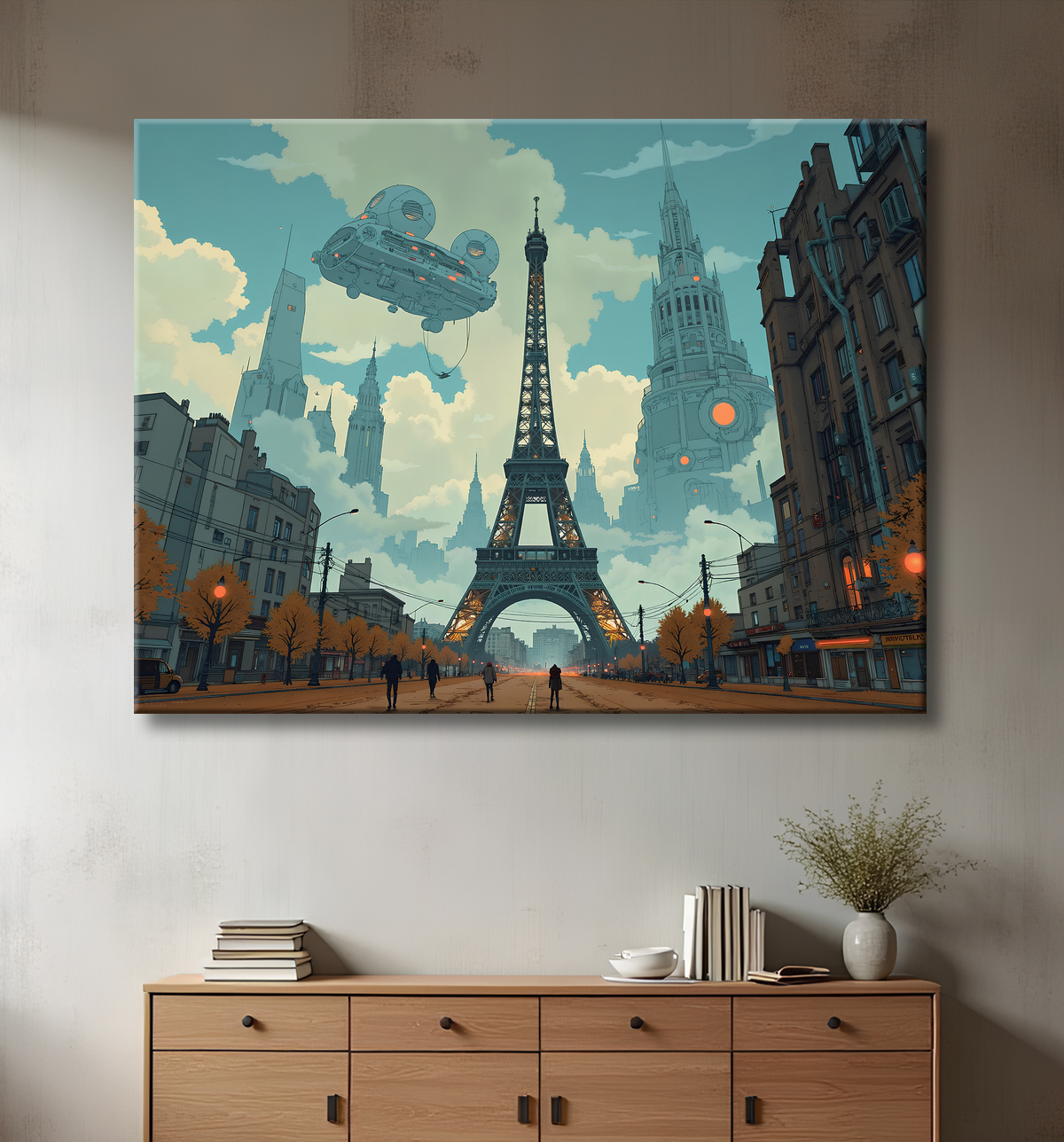 Tableau de Paris SF futuriste avec decor