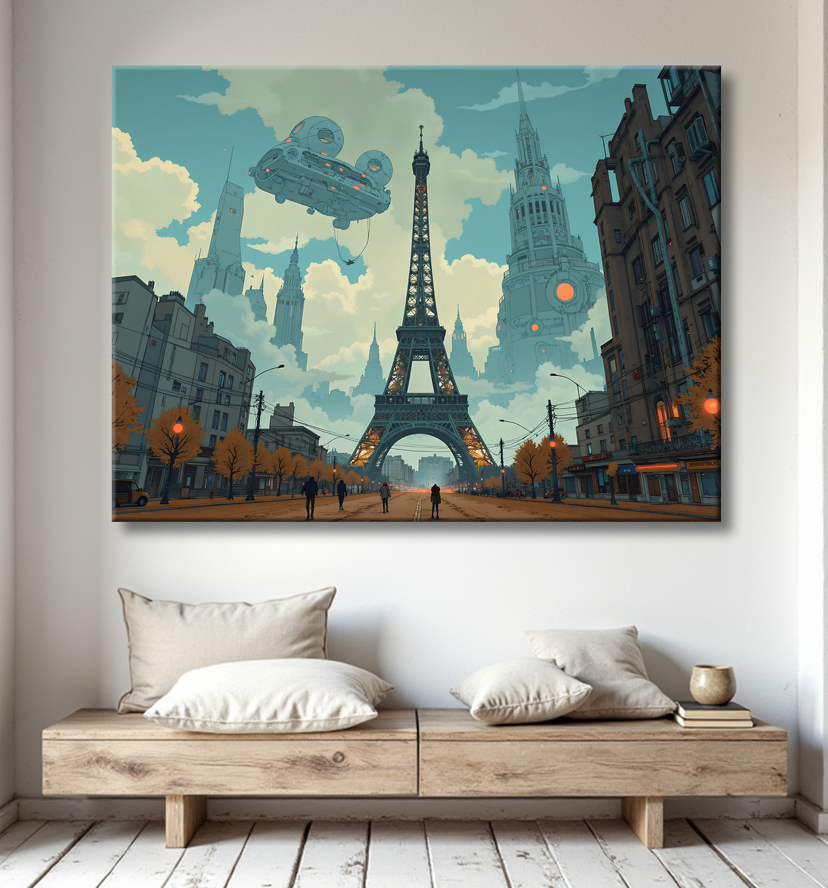Tableau de Paris SF futuriste avec decor