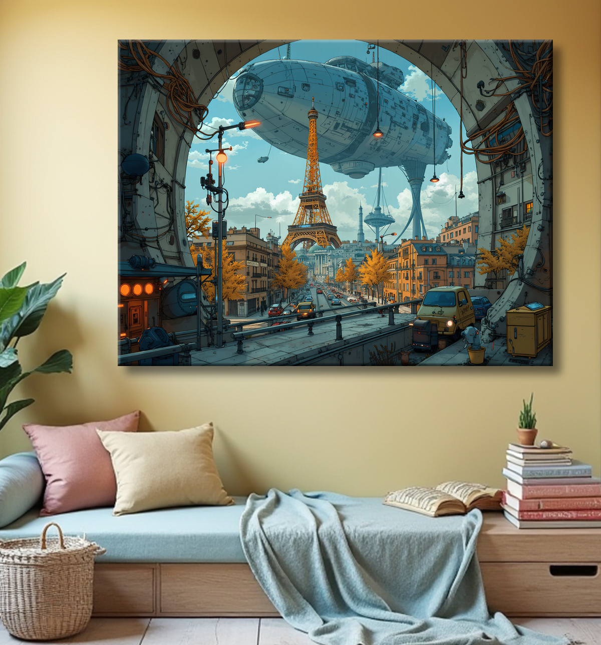 Tableau de Paris SF futuriste avec decor