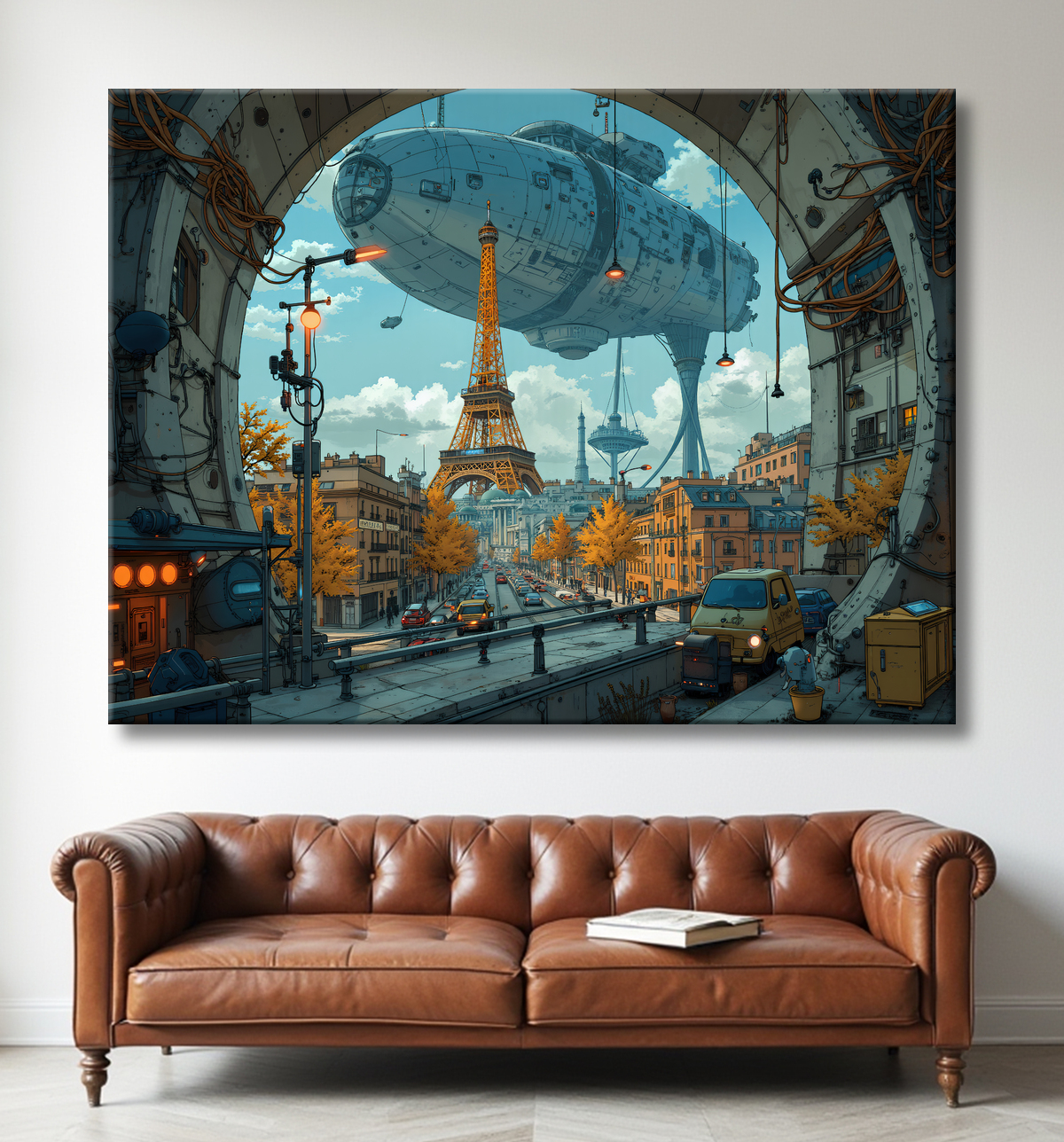 Tableau de Paris SF futuriste avec decor