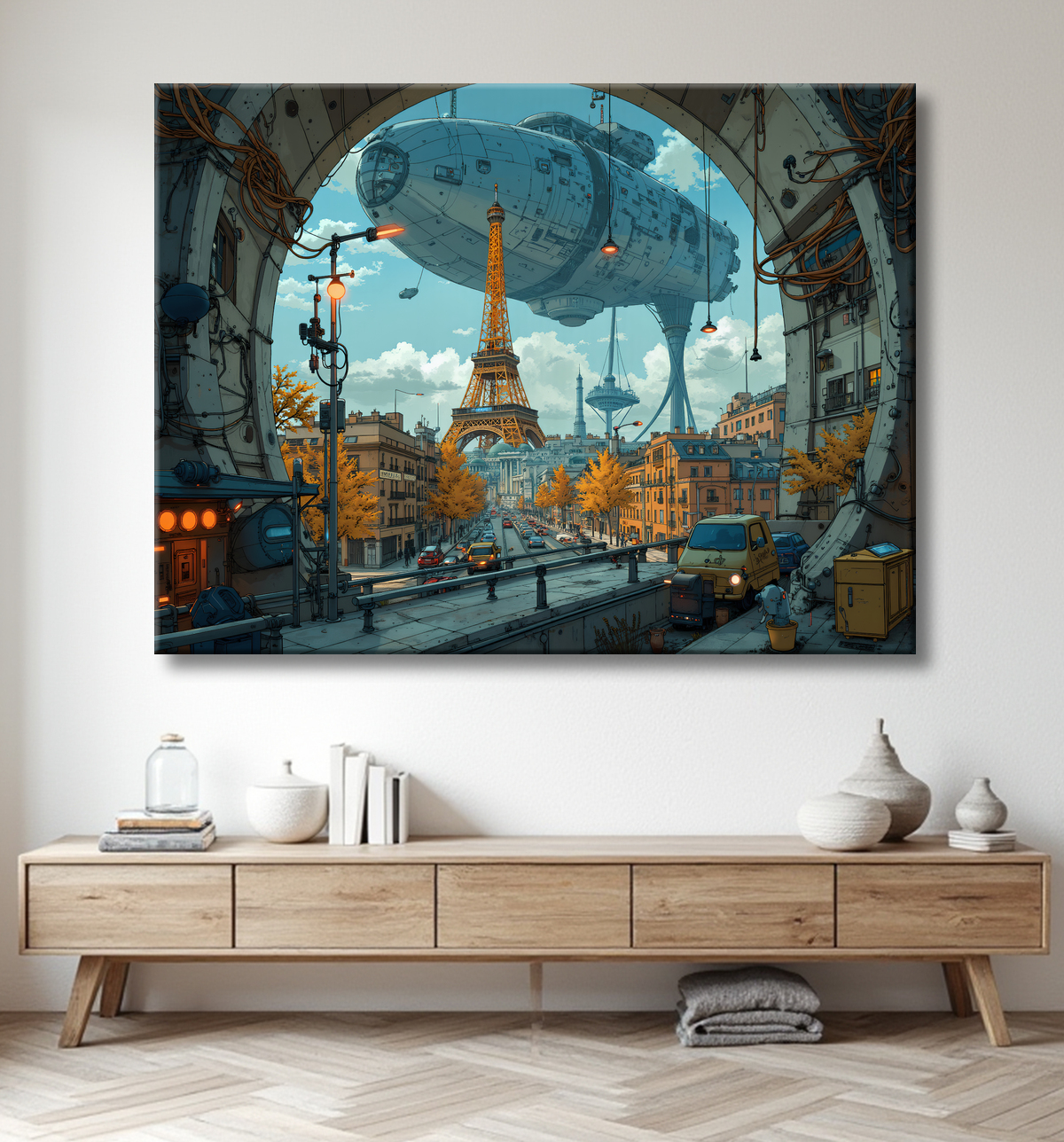 Tableau de Paris SF futuriste avec decor
