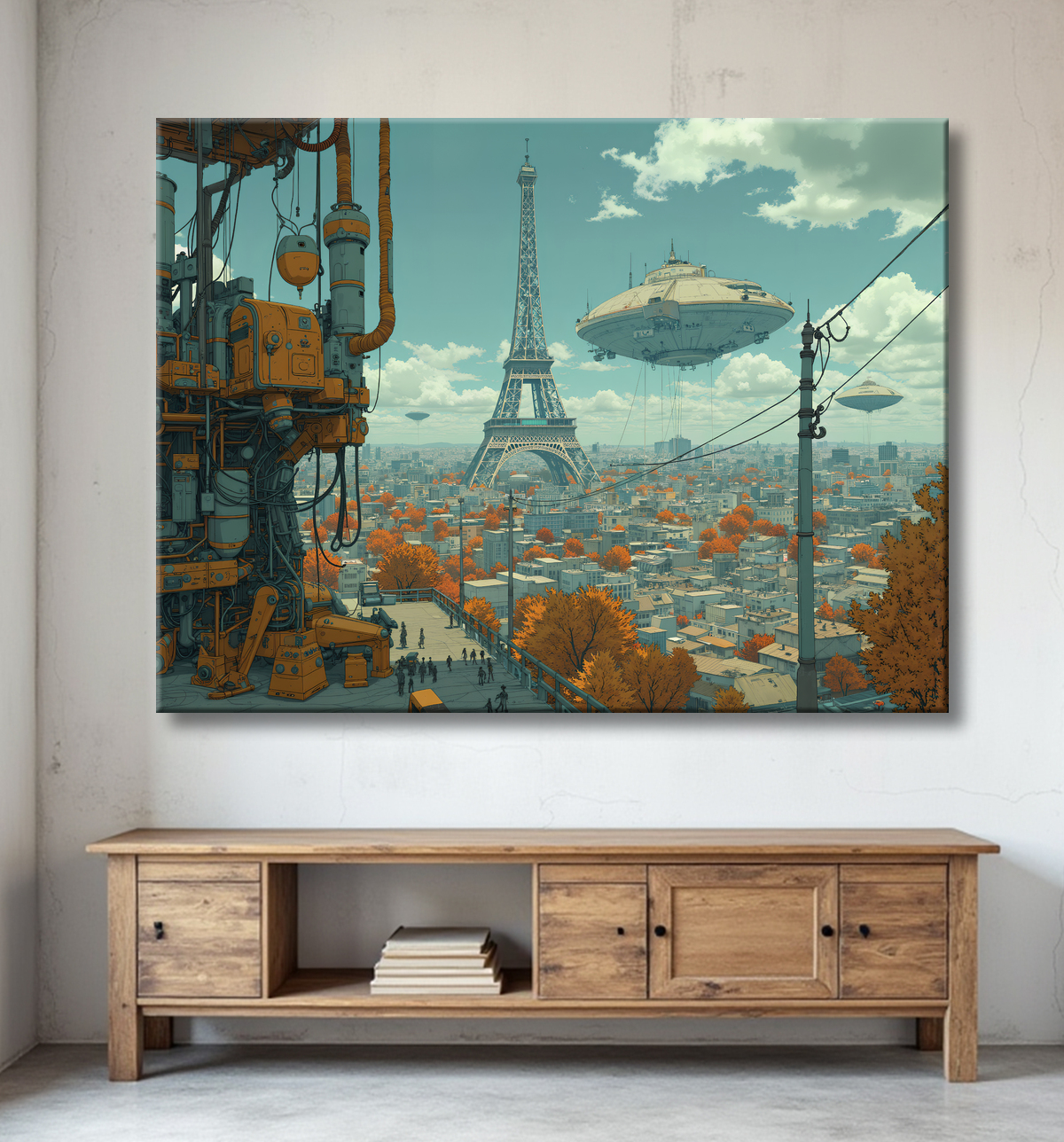 Tableau de Paris SF futuriste avec decor