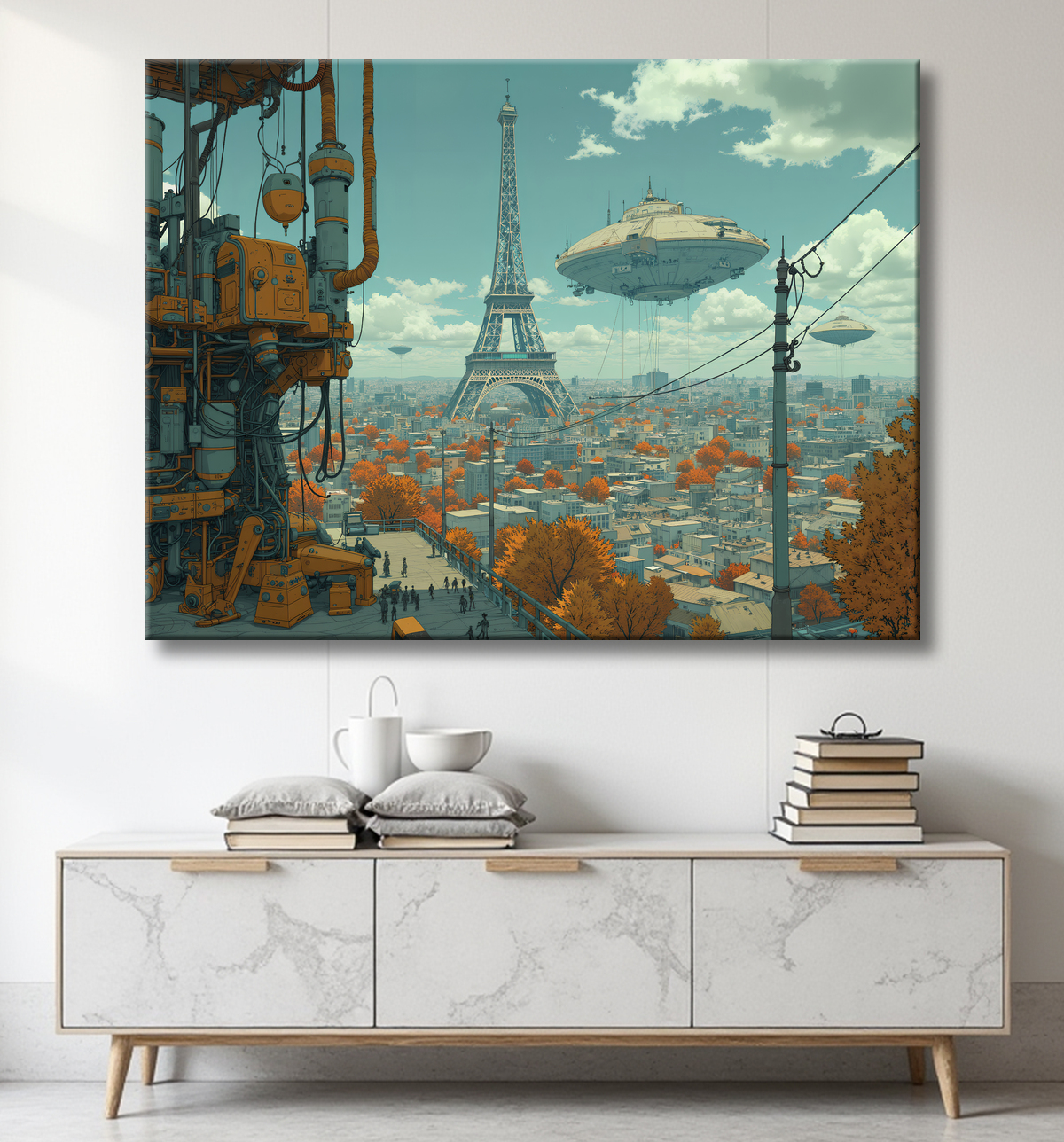 Tableau de Paris SF futuriste avec decor