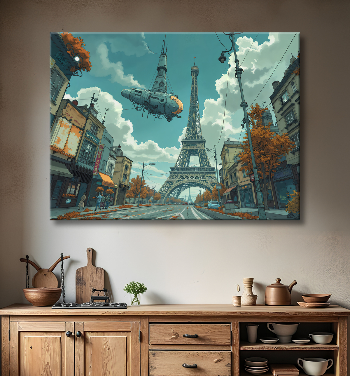 Tableau de Paris SF futuriste avec decor