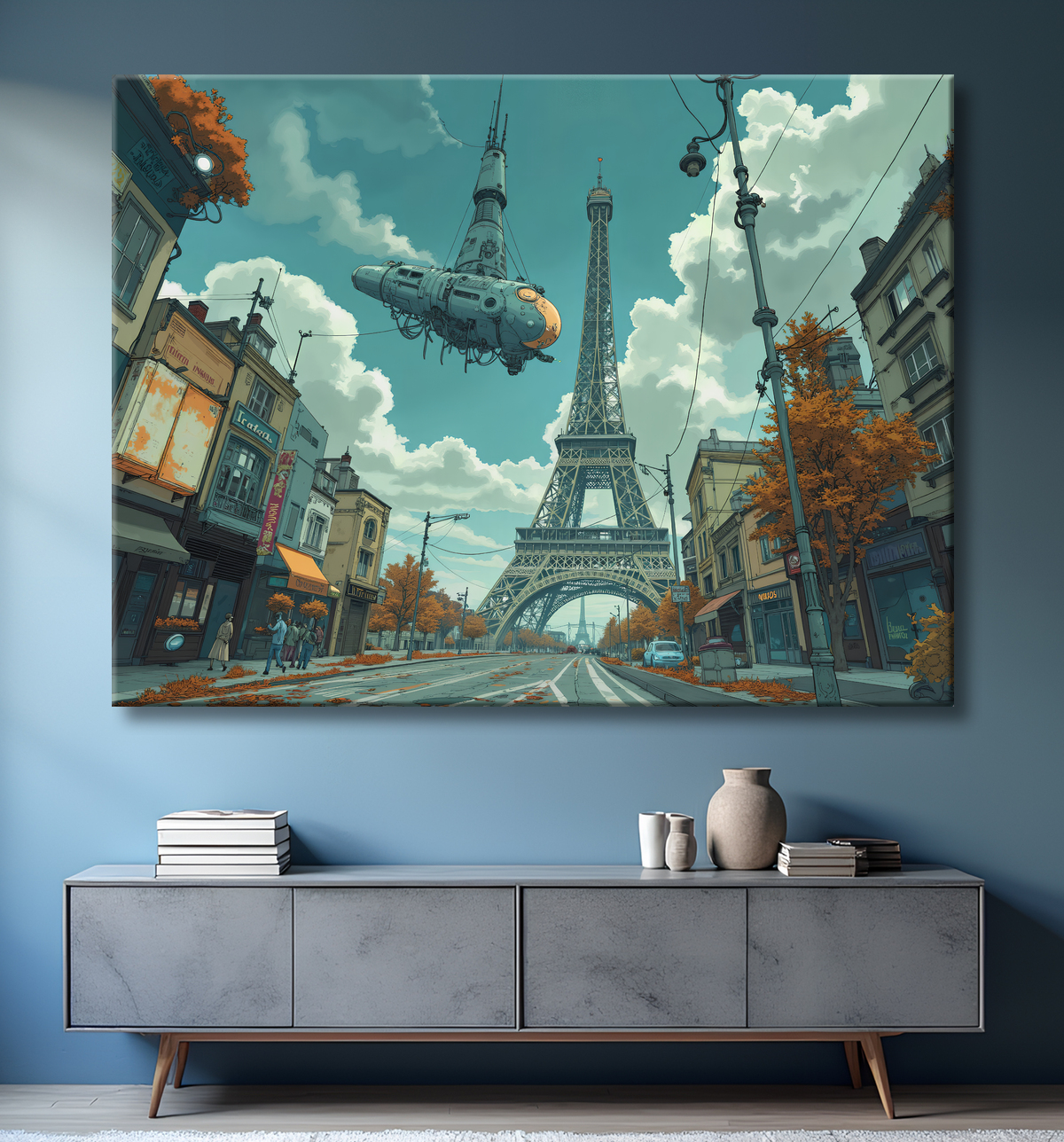 Tableau de Paris SF futuriste avec decor