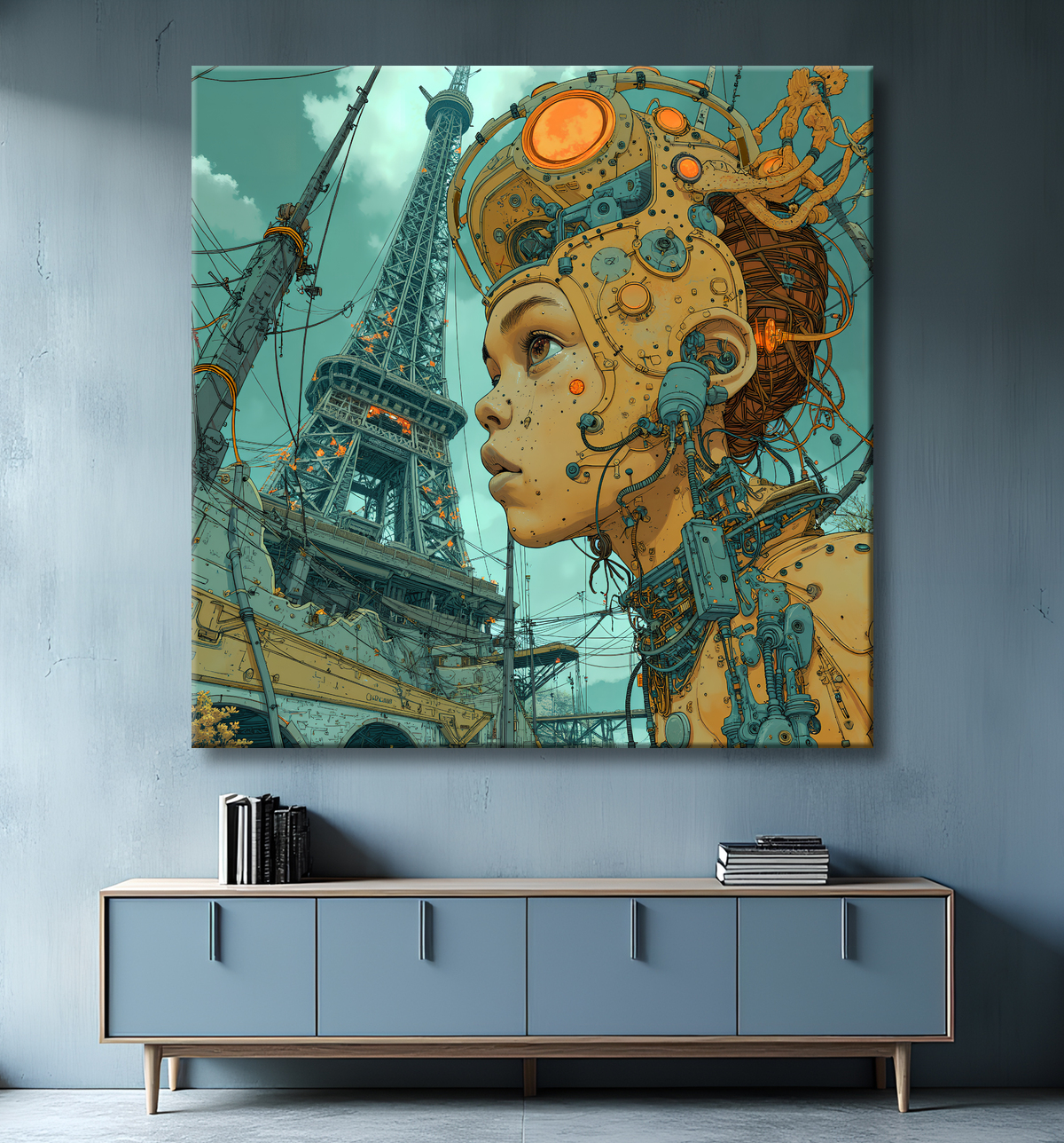 Tableau de Paris SF futuriste avec decor