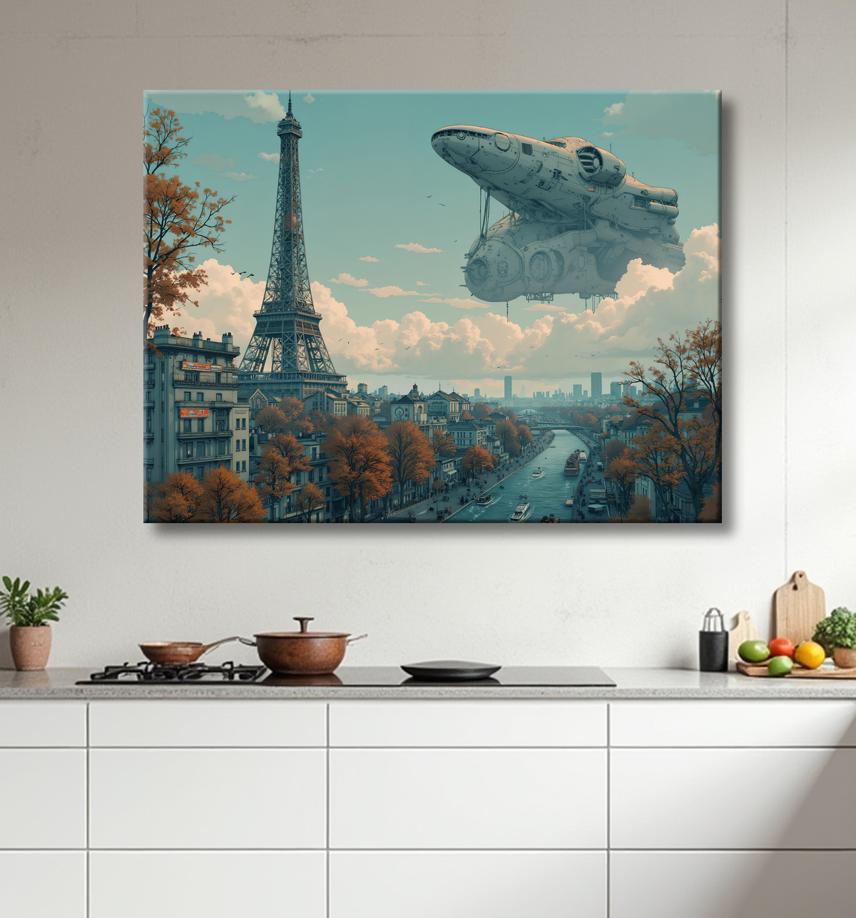 Tableau de Paris SF futuriste avec decor