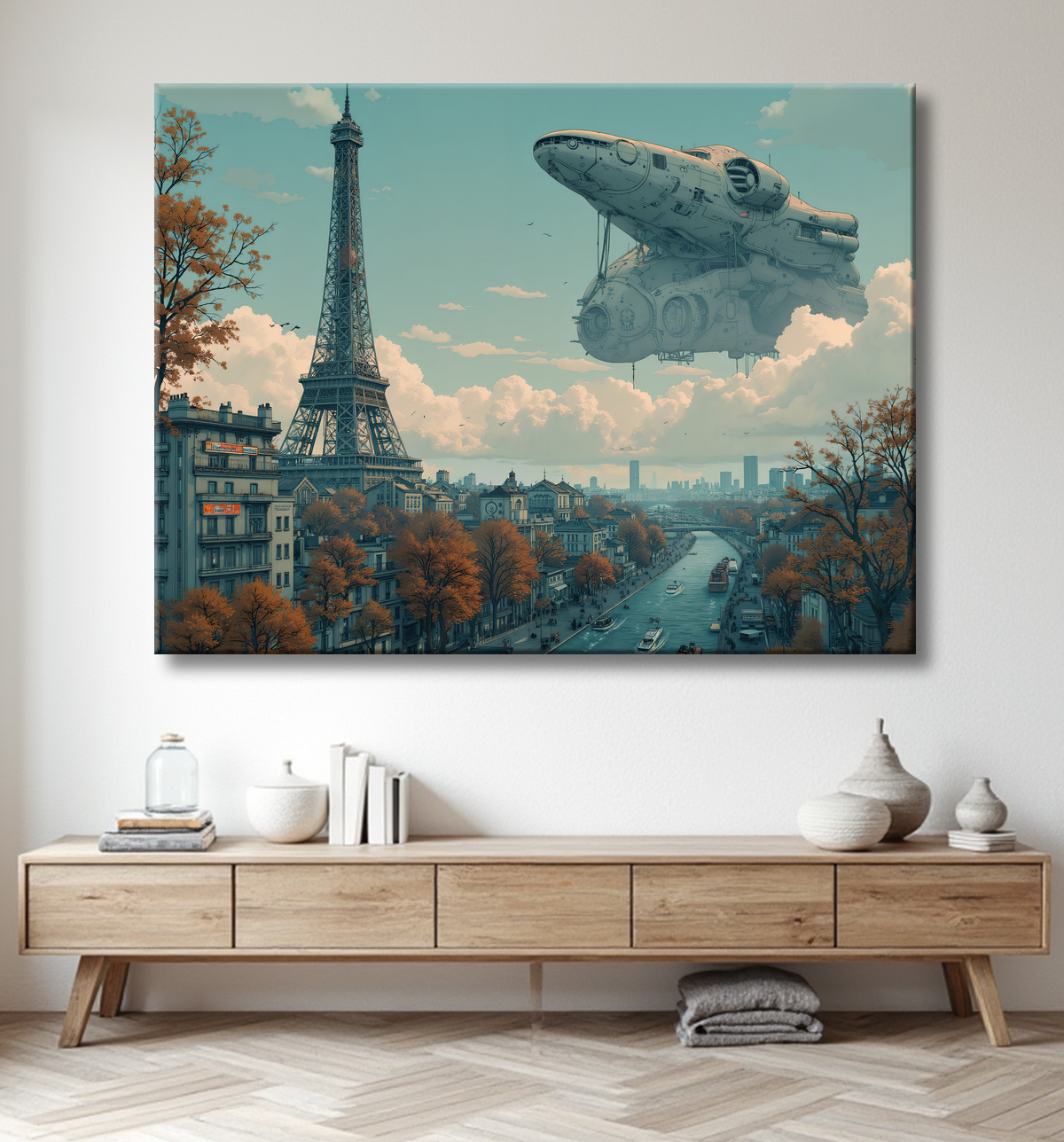 Tableau de Paris SF futuriste avec decor