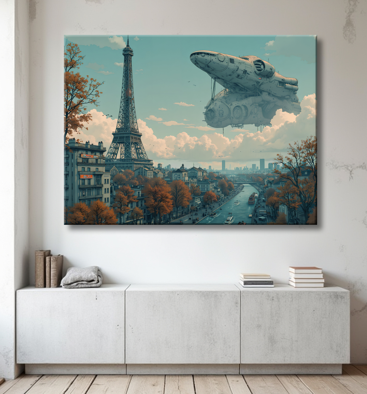 Tableau de Paris SF futuriste avec decor