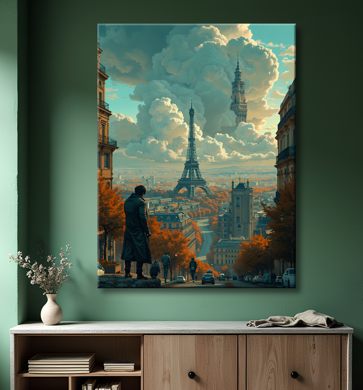 Tableau de Paris SF futuriste avec decor