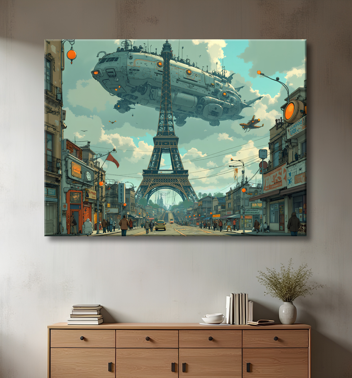 Tableau de Paris SF futuriste avec decor