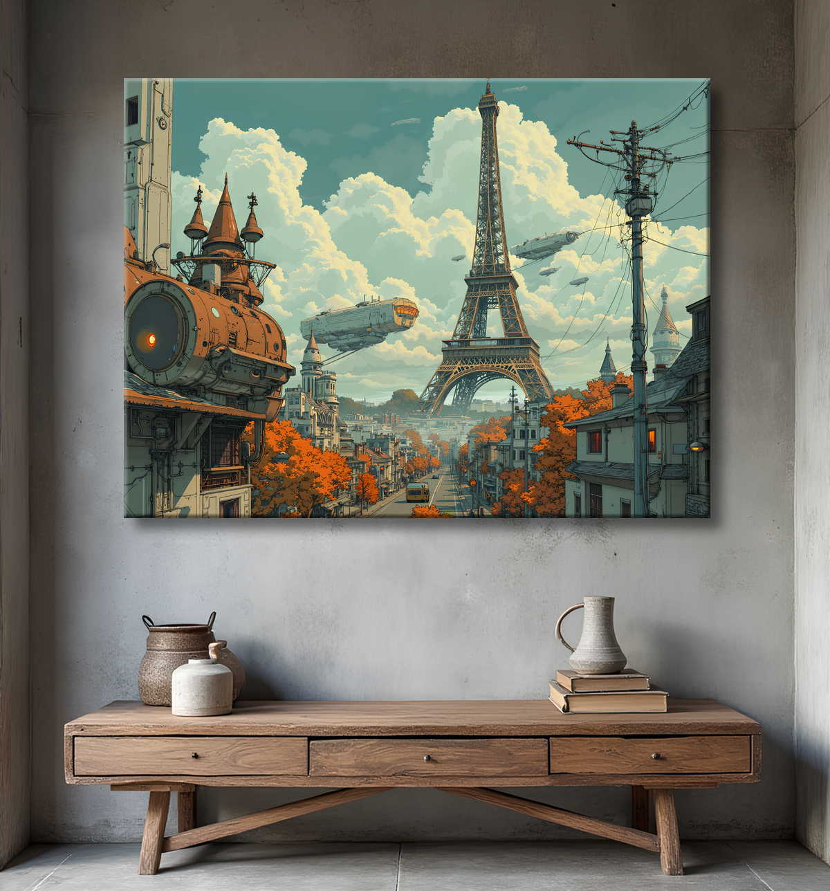 Tableau de Paris SF futuriste avec decor