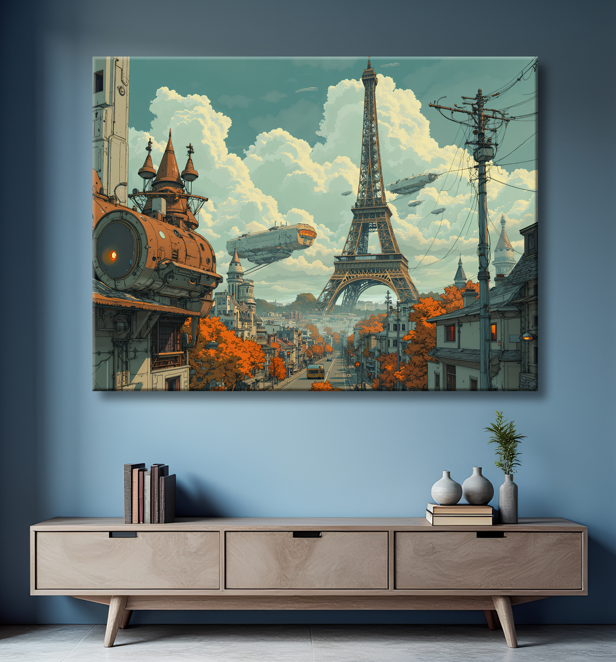 Tableau de Paris SF futuriste avec decor