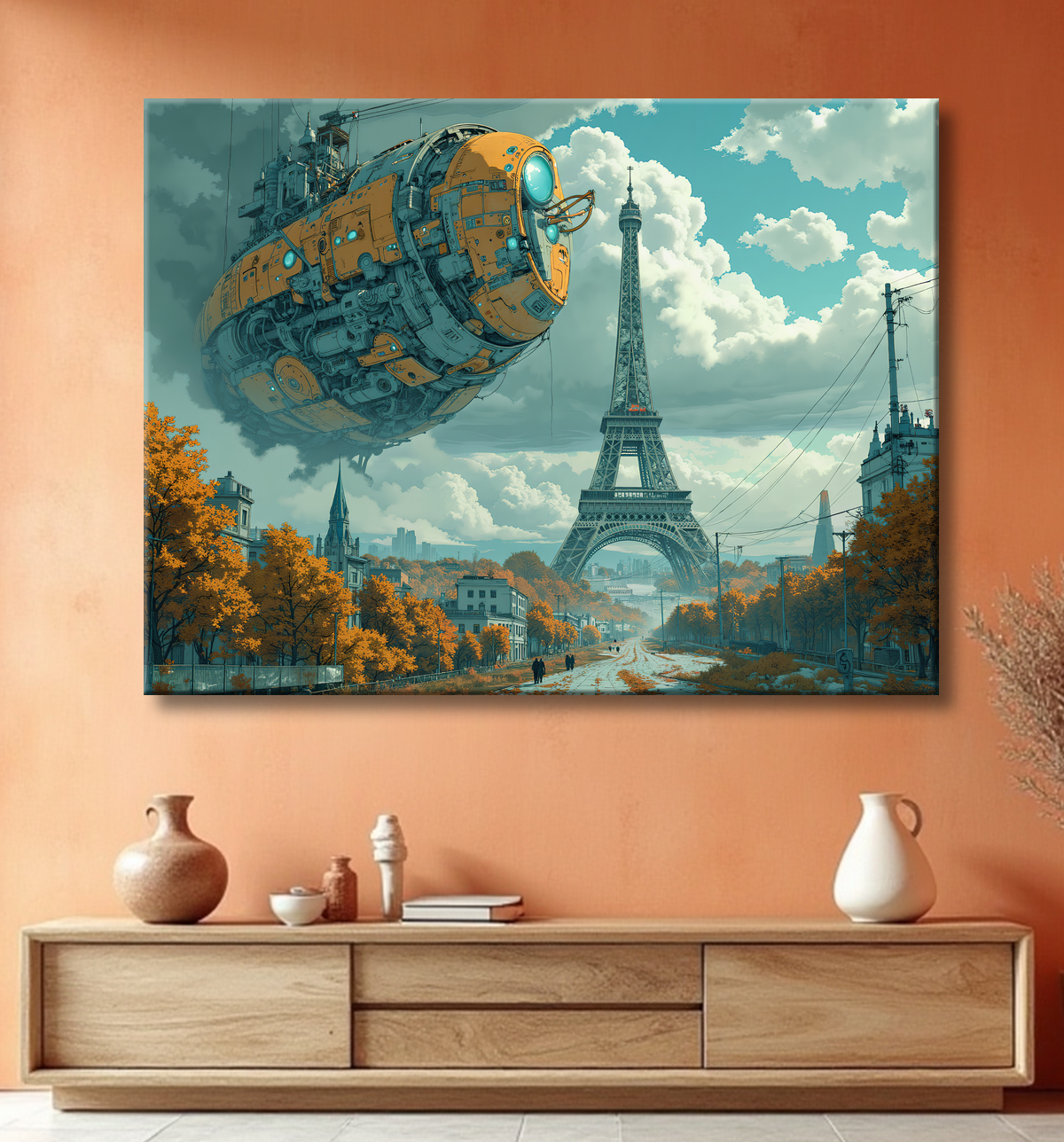 Tableau de Paris SF futuriste avec decor