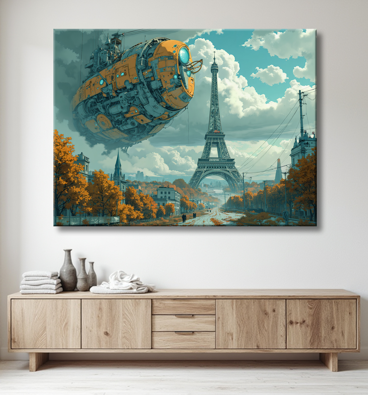 Tableau de Paris SF futuriste avec decor