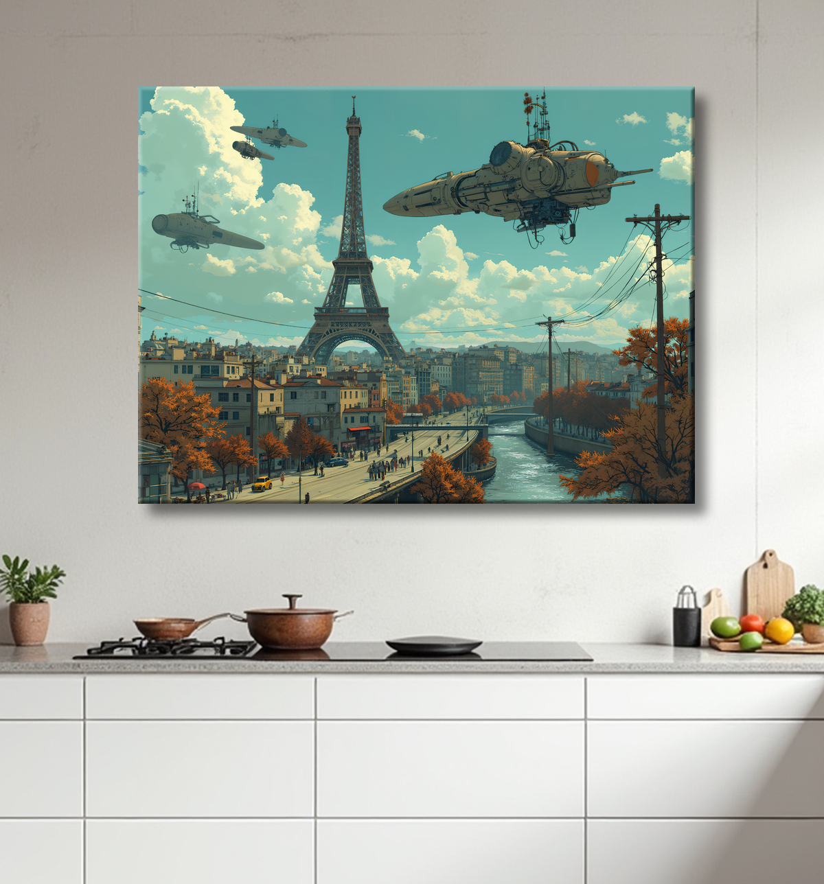 Tableau de Paris SF futuriste avec decor