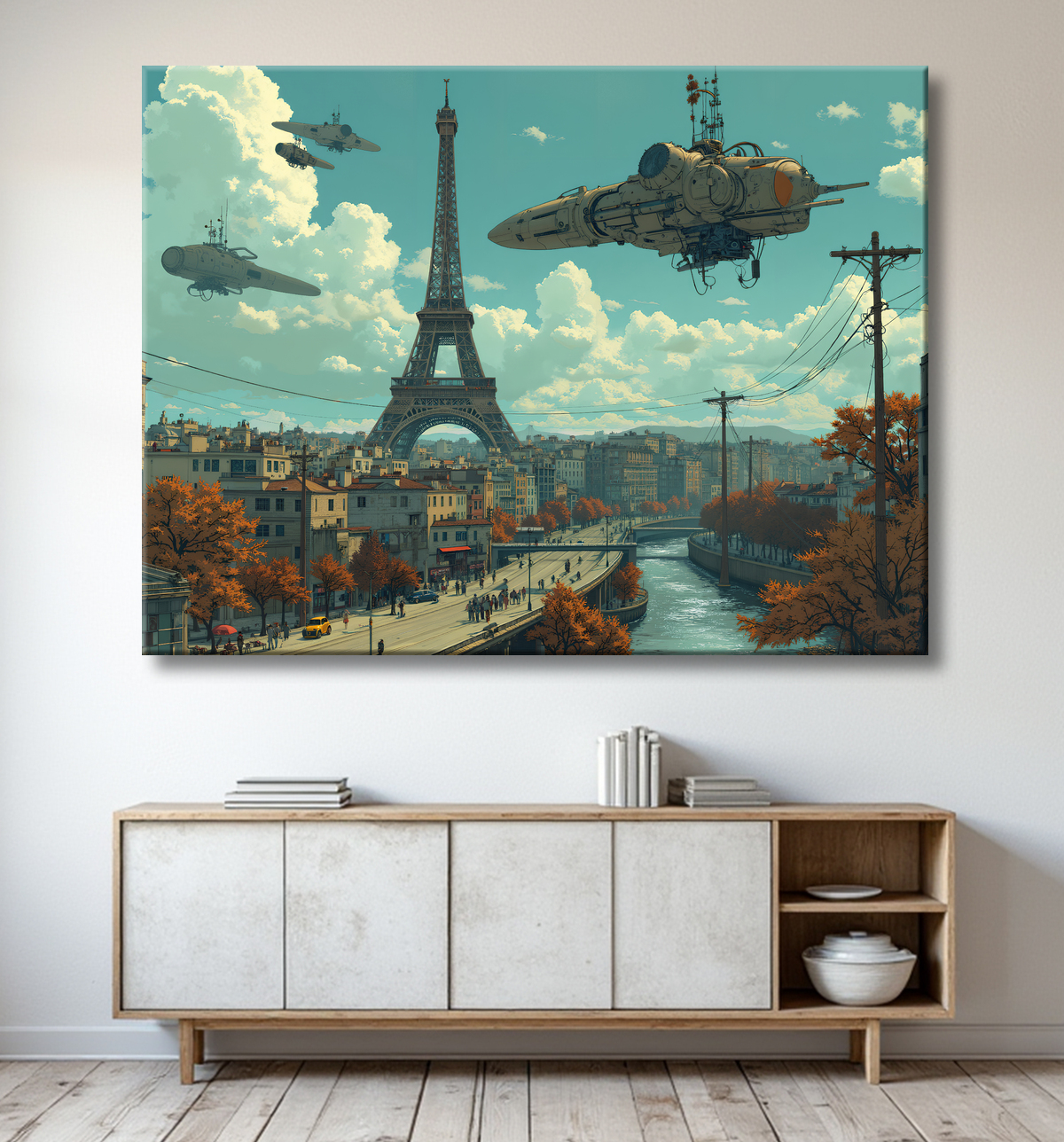 Tableau de Paris SF futuriste avec decor