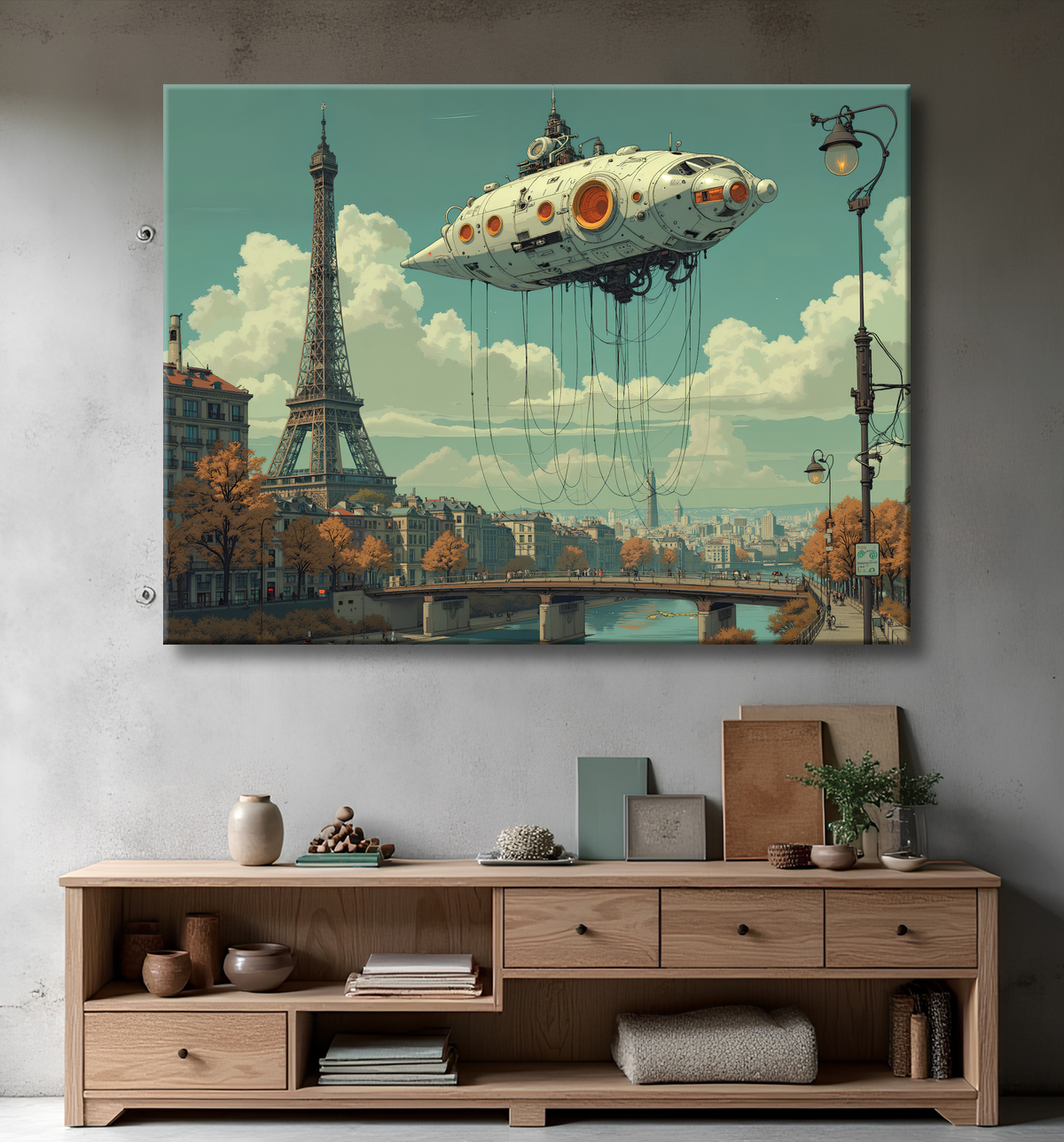 Tableau de Paris SF futuriste avec decor