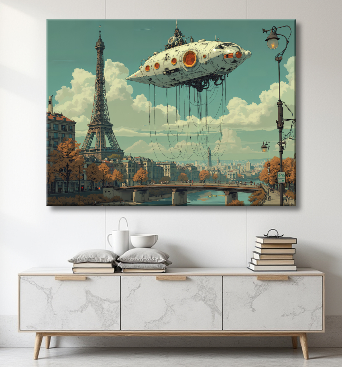 Tableau de Paris SF futuriste avec decor