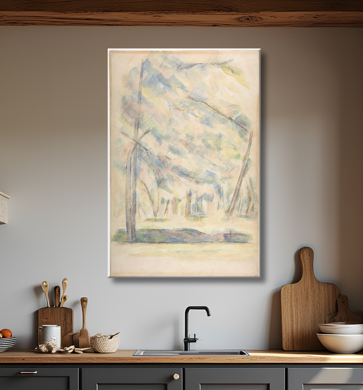 Reproduction Paysage (recto) ; Croquis de rochers (?) (verso) de Paul Cézanne avec decor