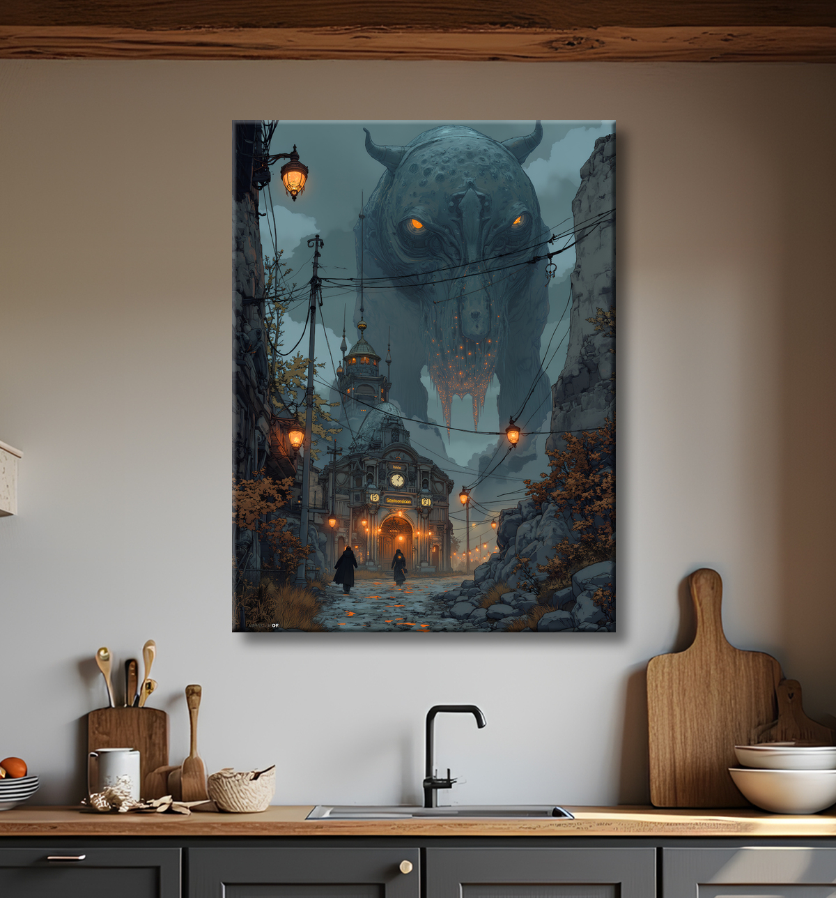 Paysage futuriste sombre et organique avec decor