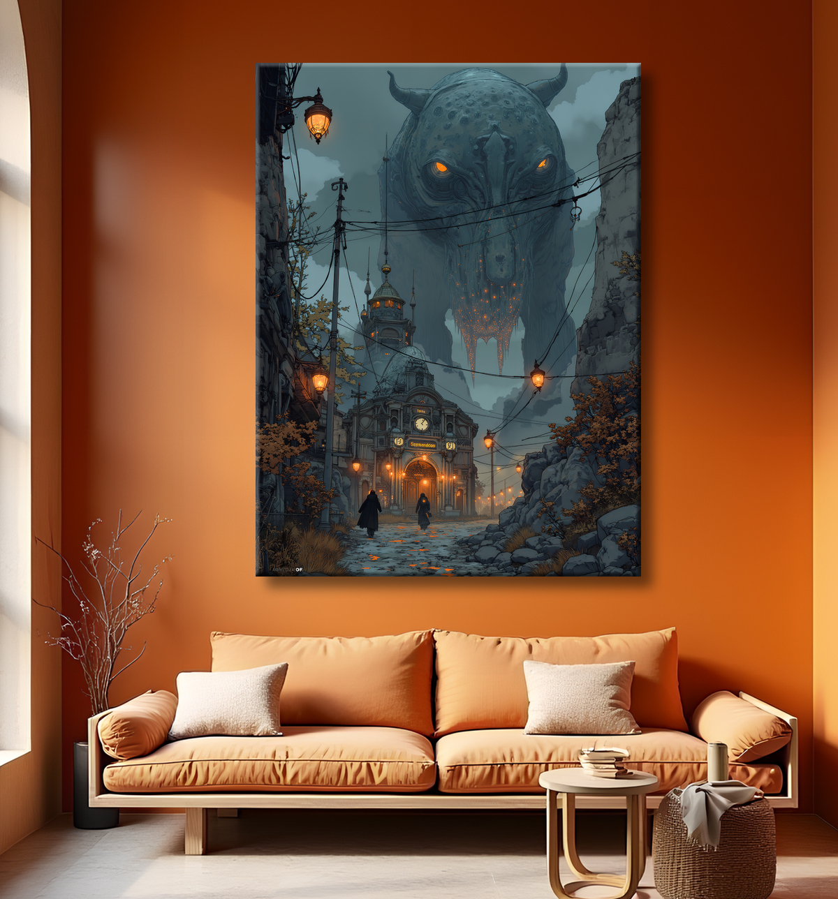 Paysage futuriste sombre et organique avec decor