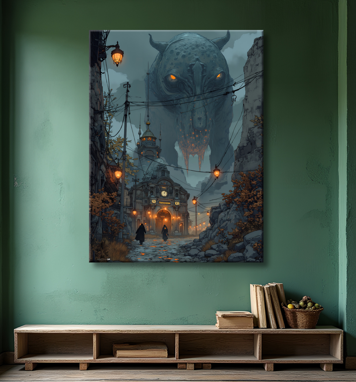 Paysage futuriste sombre et organique avec decor