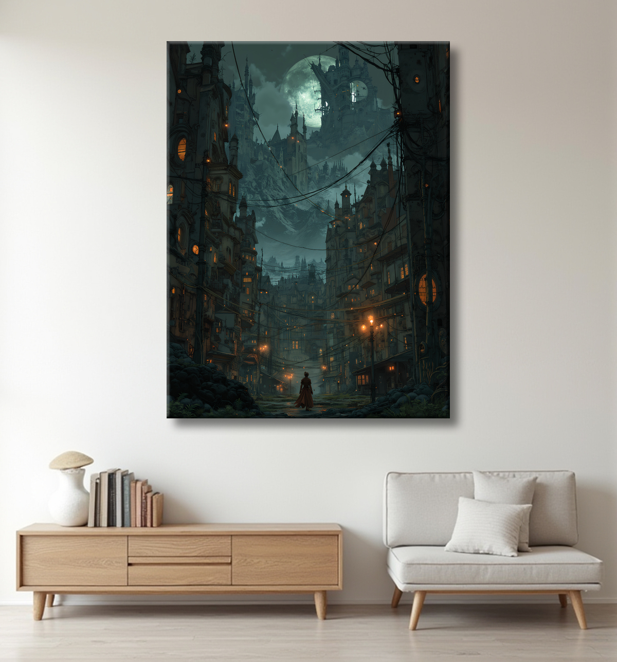 Paysage futuriste sombre et organique avec decor