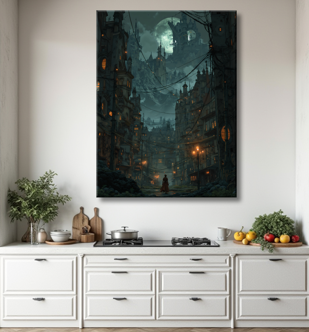 Paysage futuriste sombre et organique avec decor