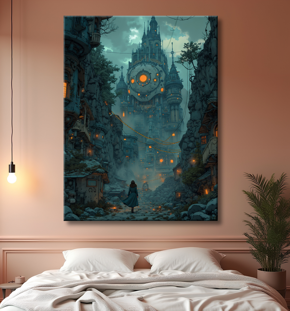 Paysage futuriste sombre et organique avec decor