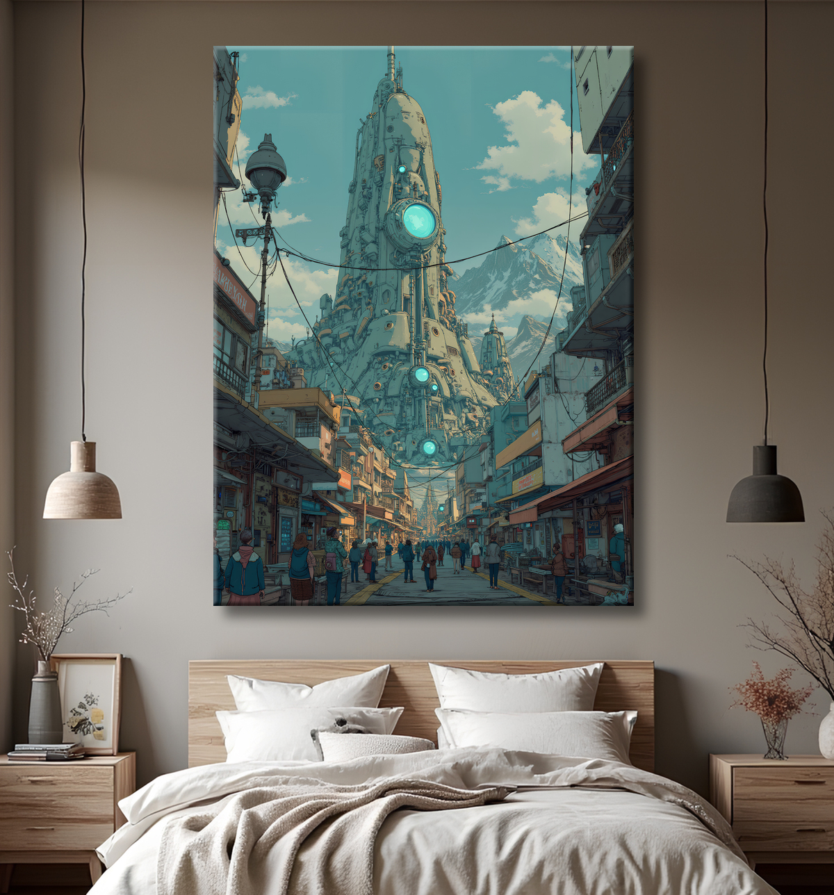 Paysage futuriste sombre et organique avec decor