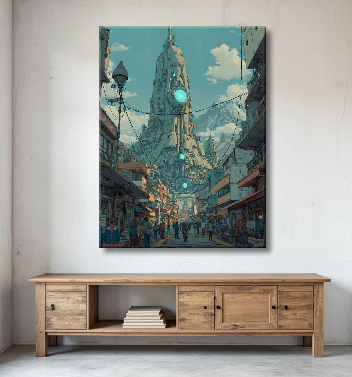 Paysage futuriste sombre et organique avec decor