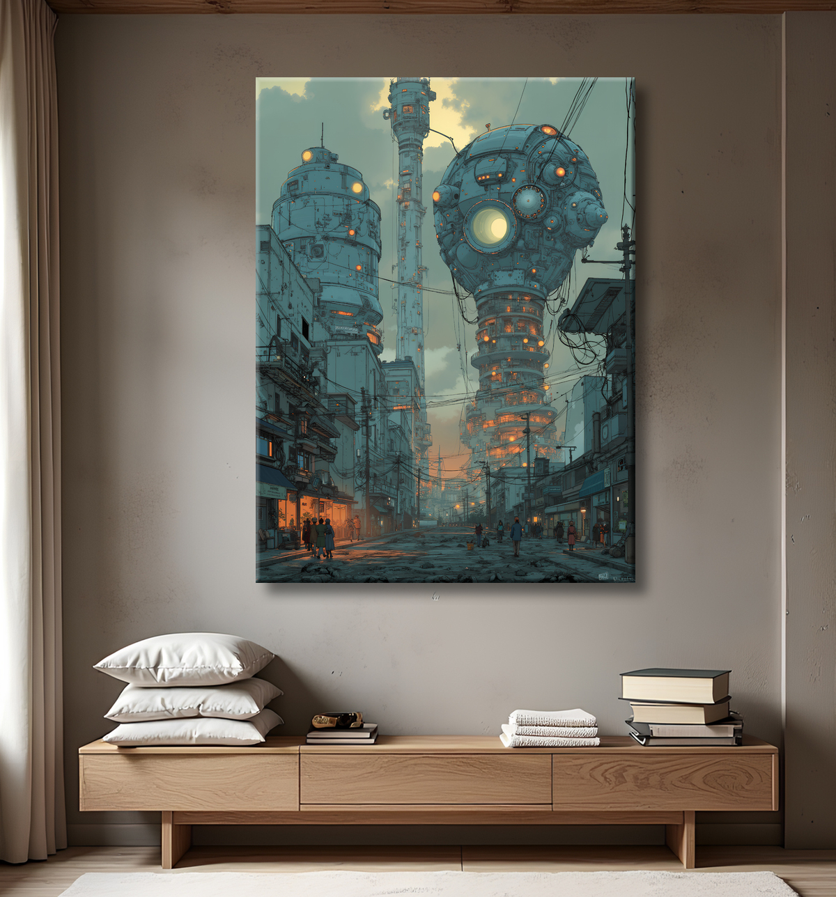 Paysage futuriste sombre et organique avec decor