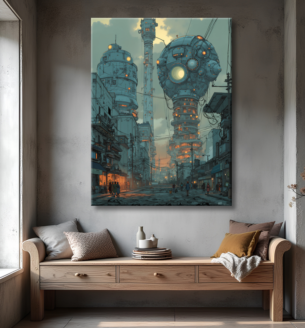 Paysage futuriste sombre et organique avec decor