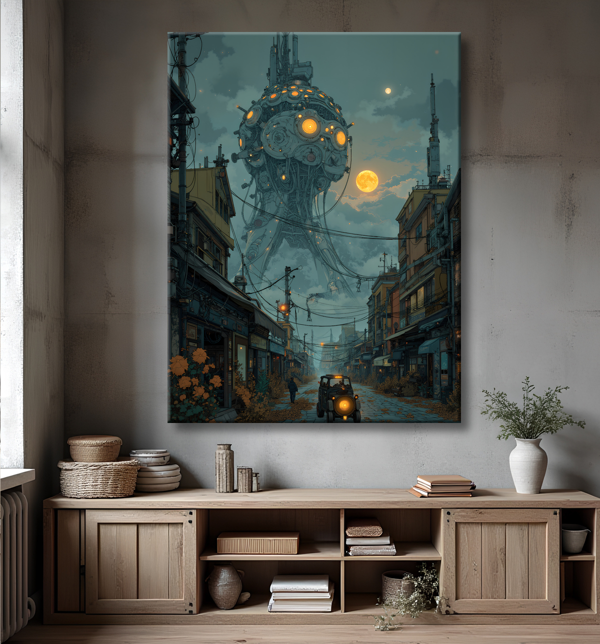 Paysage futuriste sombre et organique avec decor