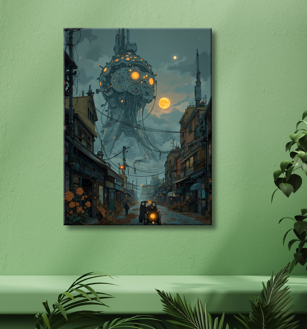 Paysage futuriste sombre et organique avec decor