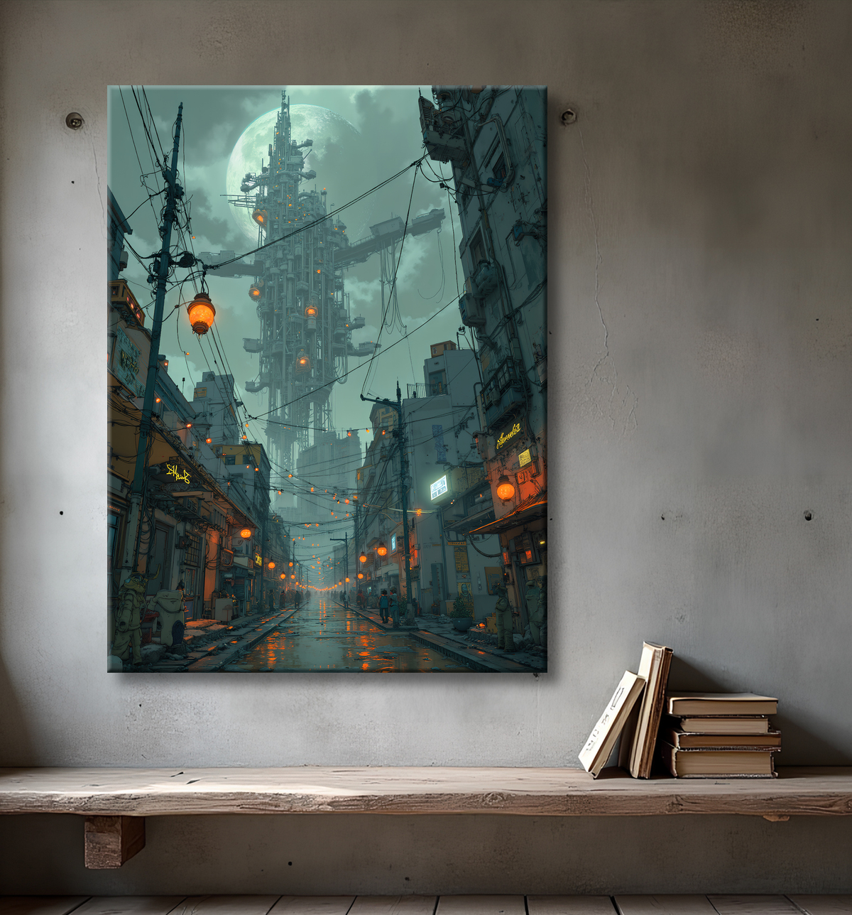 Paysage futuriste sombre et organique avec decor