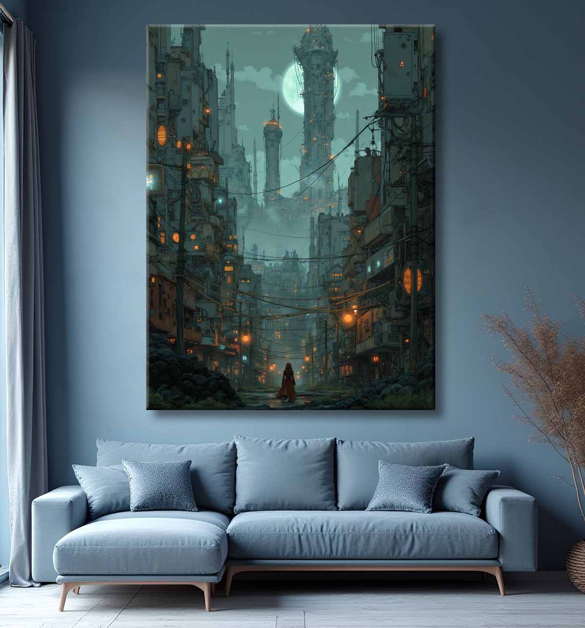 Paysage futuriste sombre et organique avec decor