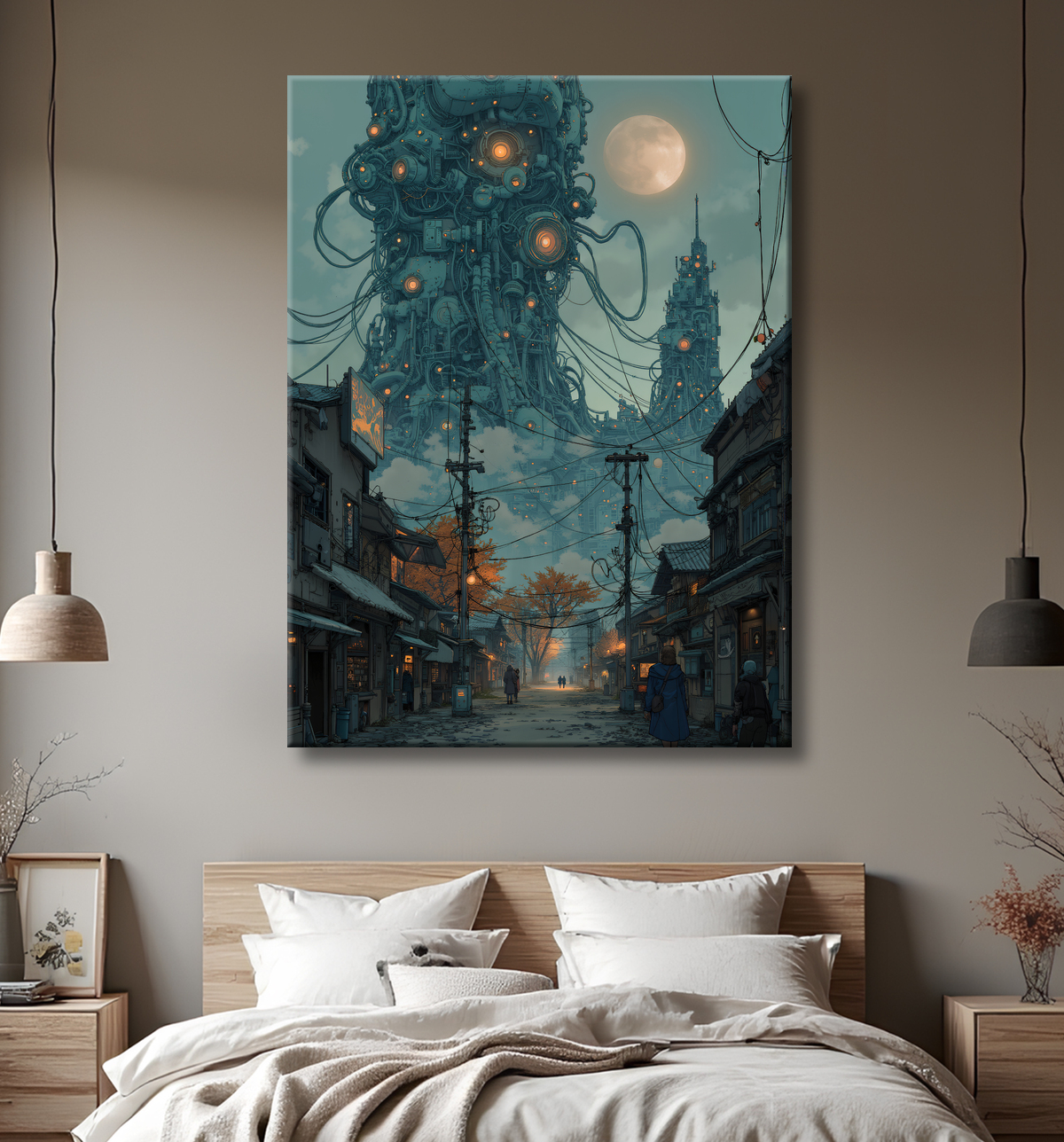 Paysage futuriste sombre et organique avec decor