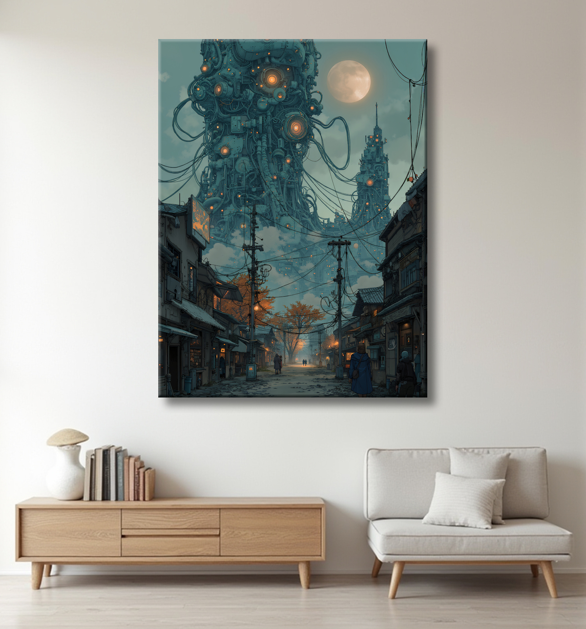 Paysage futuriste sombre et organique avec decor