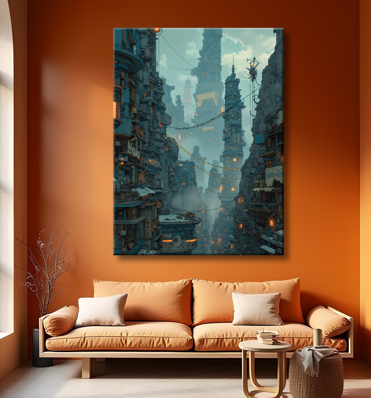 Paysage futuriste sombre et organique avec decor