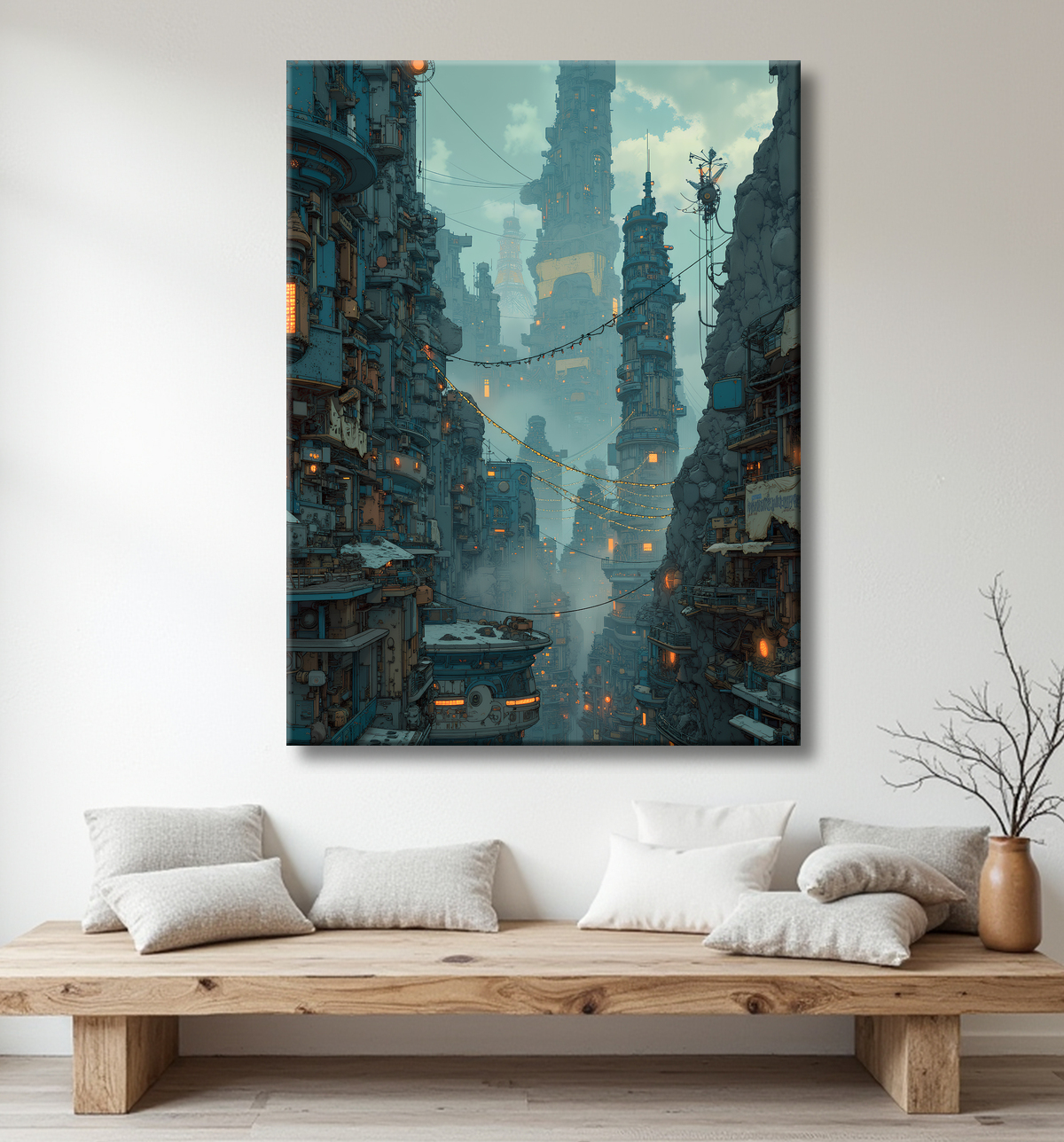 Paysage futuriste sombre et organique avec decor