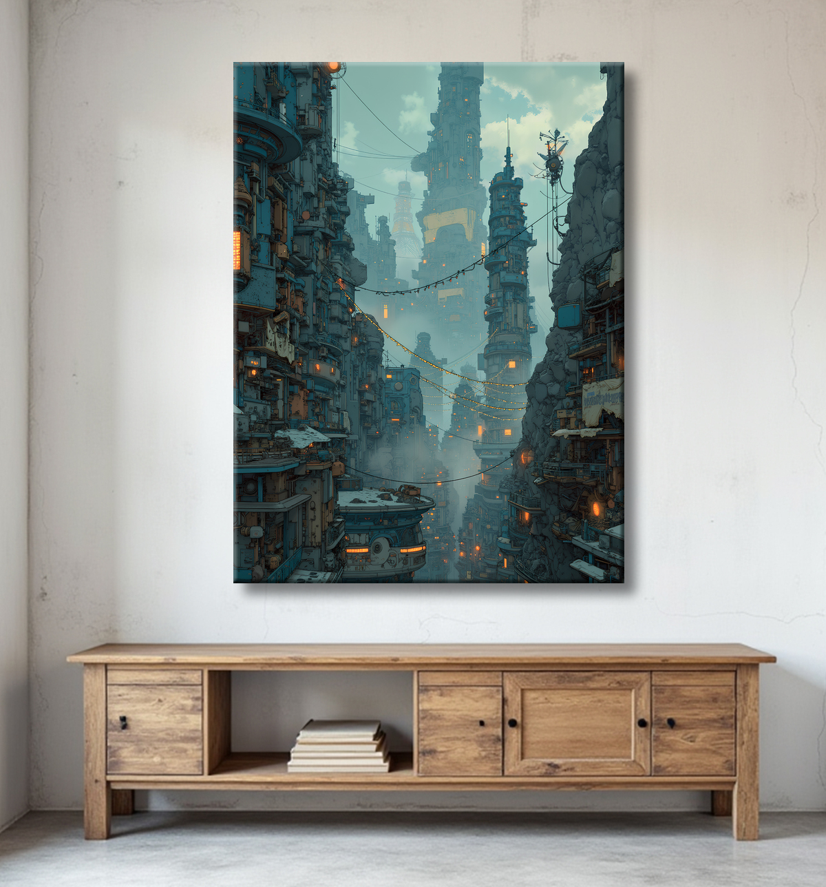 Paysage futuriste sombre et organique avec decor