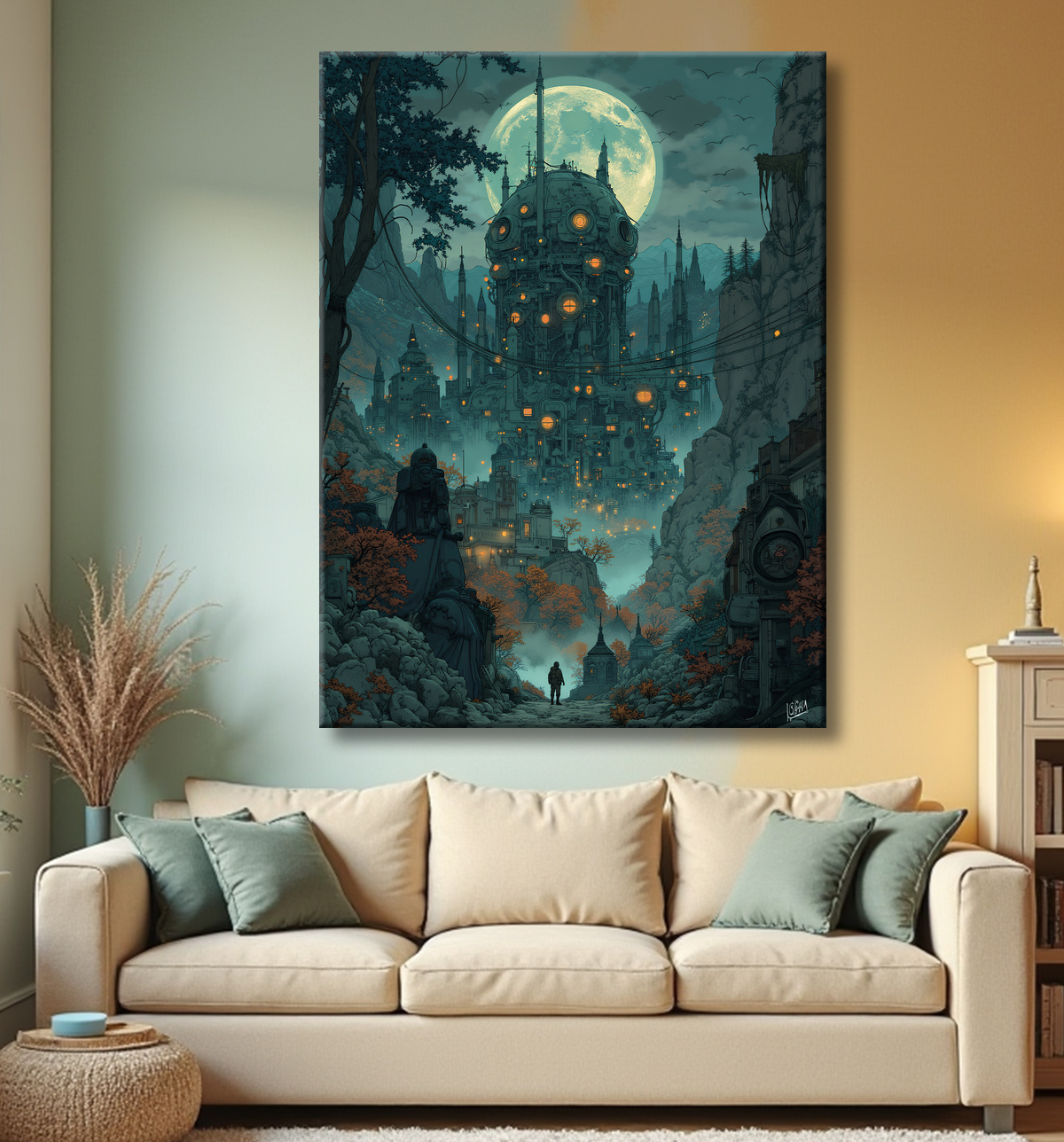 Paysage futuriste sombre et organique avec decor