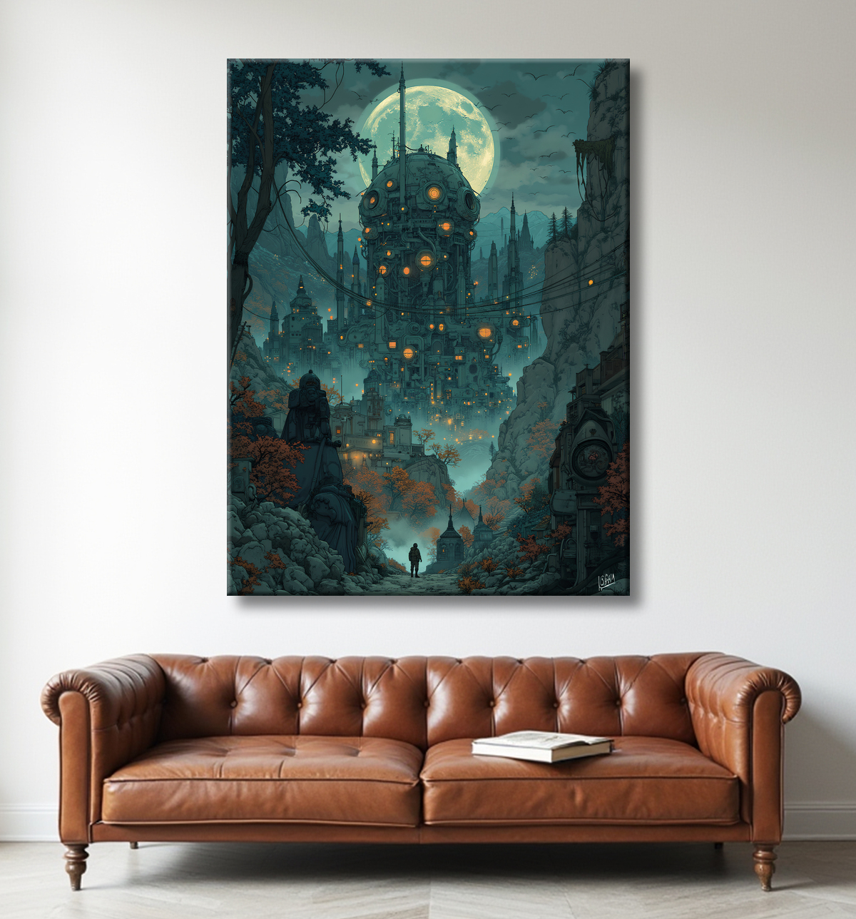 Paysage futuriste sombre et organique avec decor