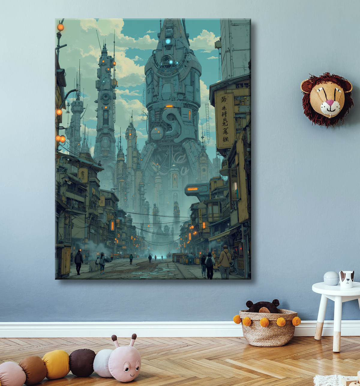 Paysage futuriste sombre et organique avec decor