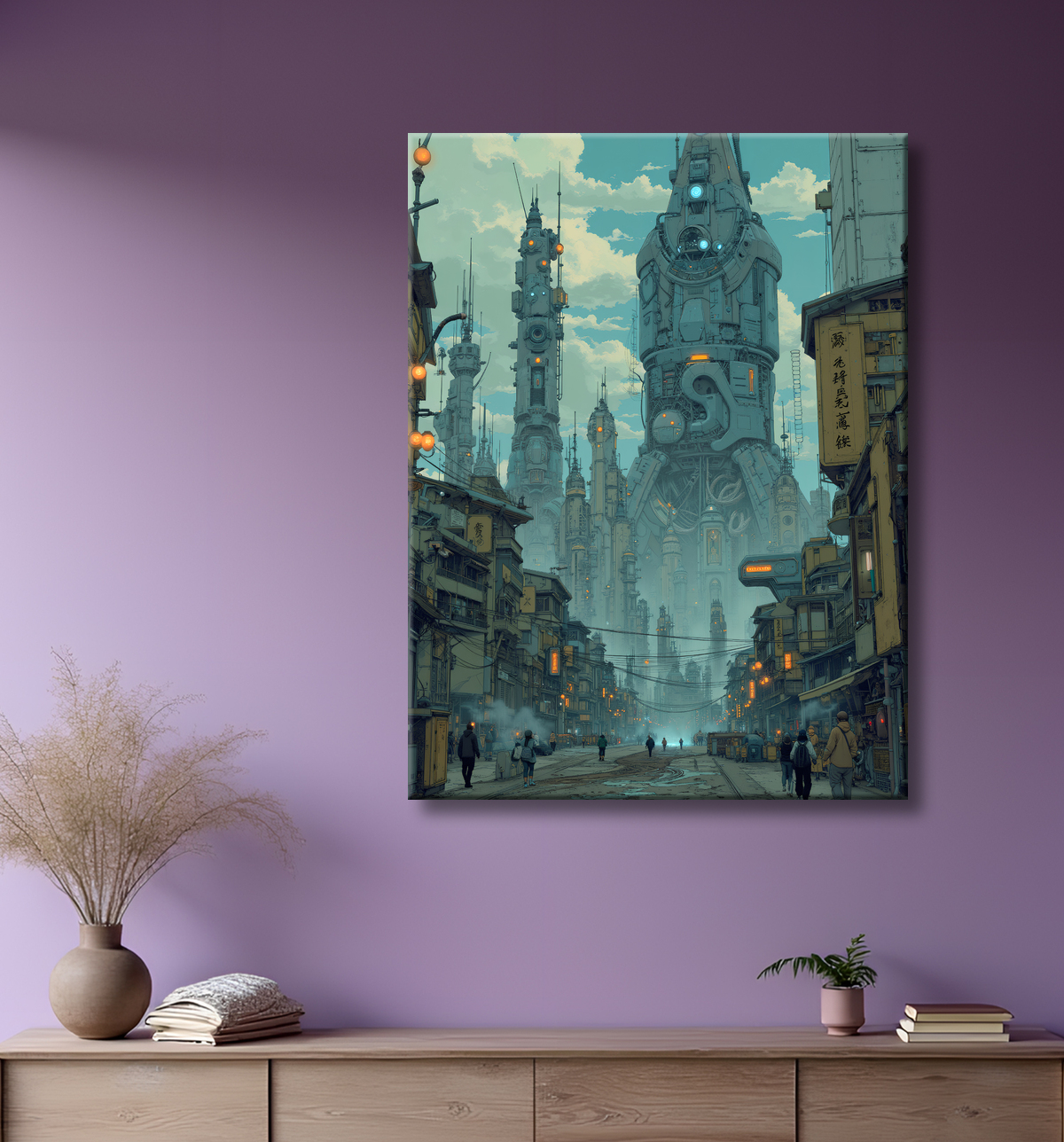 Paysage futuriste sombre et organique avec decor