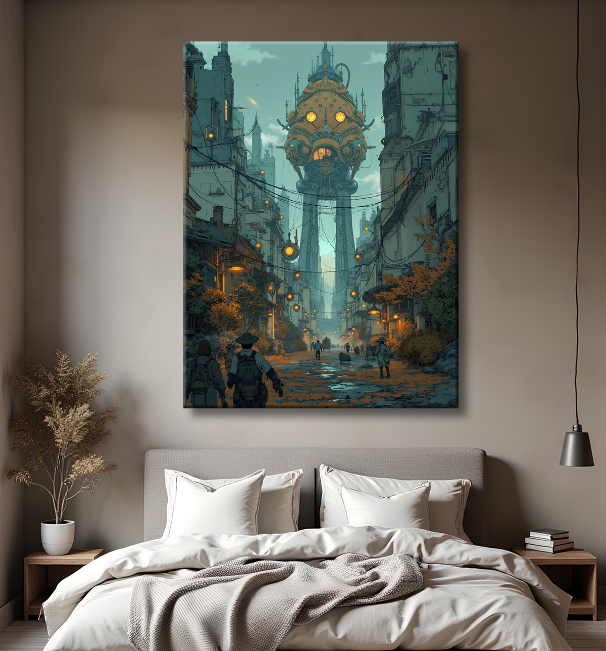 Paysage futuriste sombre et organique avec decor