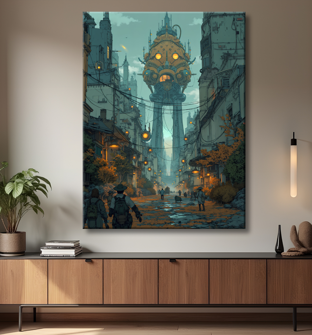 Paysage futuriste sombre et organique avec decor